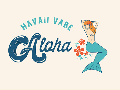 HAVAII VABE aloha calligraphy flowers logo mermaid red sketch ui ux vector