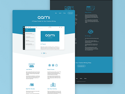 Qami Website creative writing dark theme product page ui ui design web writing app