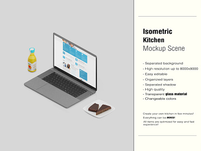 Isometric Kitchen Scene Mockup 5 interior isometric isometric interior isometric kitchen accessories isometric table kitchen kitchen mockup ma macbook pro mug samsung s9 teapot