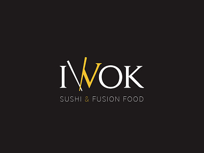 Iwok SUSHI & FUSION FOOD branding chopsticks cuisine graphic design icon isotope japanese logo logotype restaurant sushi yellow