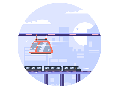 Modern Transportation 2d cable car city cityscape design design system flat future illustration illustrator modern sci-fi technology train transportation travel vector