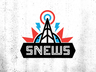 SNEWS band music logo orange blue vintage texture radio tower onramp lost type typography