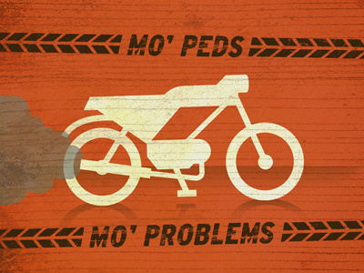 Mo' Peds, Mo' Problems bike icon illustration moped retro riding tire tracks tracks