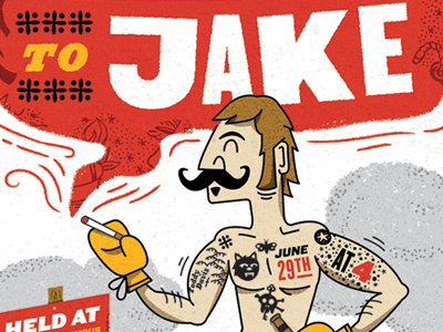 Jake's Farewell Party Poster boxing cartoon farewell fun goodbye illustration mustache poster rad retro tattoo