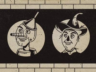 Tin Man & Scarecrow characters children fun illustration vector wizard of oz