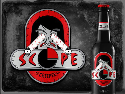 HLK BeerWorks — Scope Creeper beer budget cartoon creepy dark eyeball gears gross ipa packaging red typography