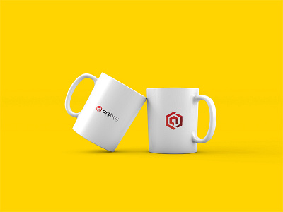 Artbox Cup box cup logo mock up modern mug smart stylish ui ux white yellow