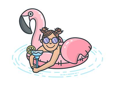 Inflatable Flamingo flamingo floating girl icon illustration inflatable pool pool party