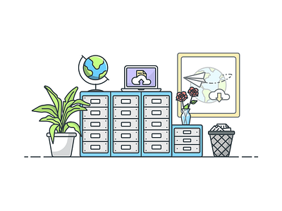 Filing Cabinet design documents filing globe icon illustration illustrator office vector workspace