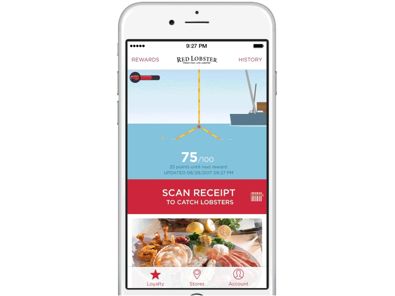 Red Lobster Concept App Look animation app debut dribbble first shot illustration lobsters mobile app red lobster reward ui