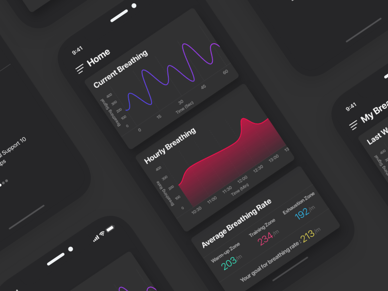 Breathing App black sketchapp design app breathing fitness ui ux