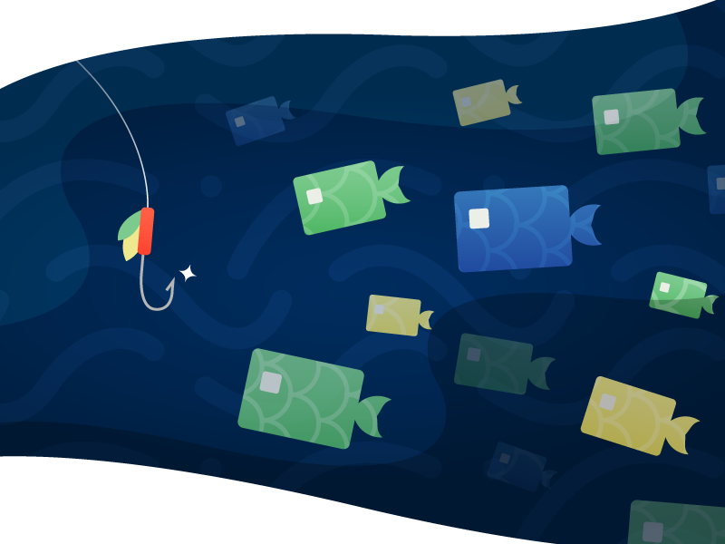 Gone Phishing credit card security ocean fish vector illustrator illustration