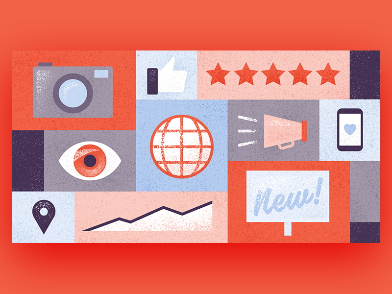 Self-Promotion social media promotion advertising retro flat vector illustration