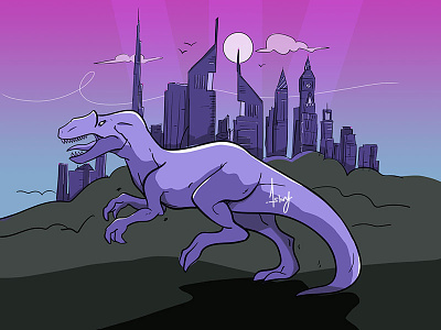 Trex Dribble dinosaurs dubai gradient mosnter purple scary skyline theme trex walk