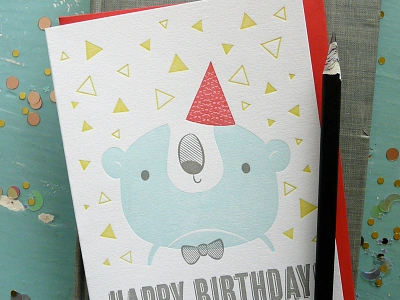 Birthday Bear Letterpress Notecard illustration letterpress notecard papergoods