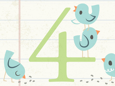 4 Blue Birds bird illustrated number print