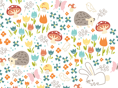 Hedgehogs + Bunnies digital illustration pattern wip