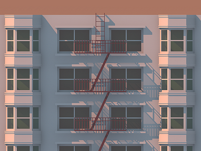 Brick and Bay Windows (WIP) architecture building fire escape geometry lighting shadows symmetry