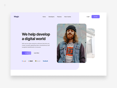 Develop the World design purple ui ux web white