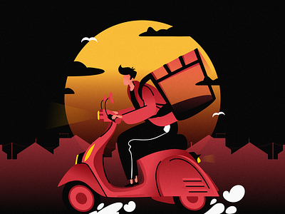 Courier at night android clean design flat illustration minimal mobile ui ux vector