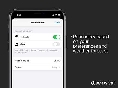 Weather App notifications (options) app app design ios notifications productdesign rain reminders sketchapp umbrella ux uxdesign uxui weather
