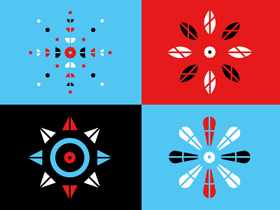 Seasons black blue circle color fall flake flower illustration leaves red shapes snow spring summer sun triangle vector white wind wind mill winter
