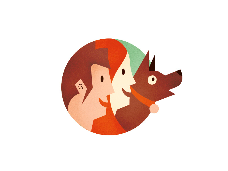 Man, Woman & Dog man woman dog illustration red green brown texture circle vector people