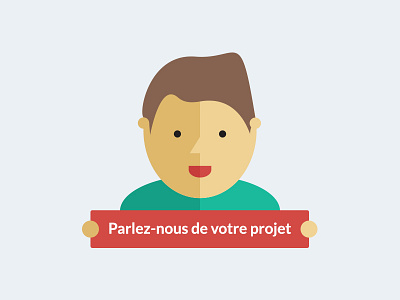 Parlez-nous de votre projet button call to action cute eye face funny green hair happy illustration life is good red