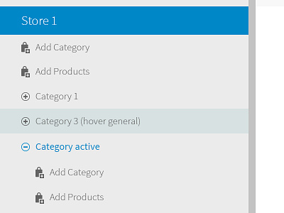 Admin side menu active admin blue category design ezkom gray hover icon icons interface products scroll subcategory ui
