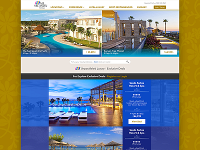 Exclusive Travel Deals - eCommerce Home Page deals design ecommerce golden homepage hotel luxury offer packages travel vacation website