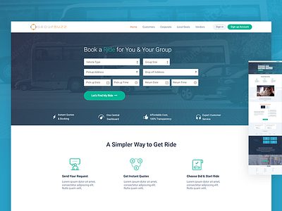 Home Page Design - Book a Ride automobile blue design header home landing page ui ux website wireframe