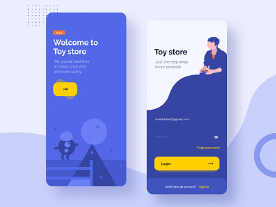 Toy store mobile app design button clean color creative form graphic design illustration login minimal mobile app product design signin signup toy typography ui ux visual design