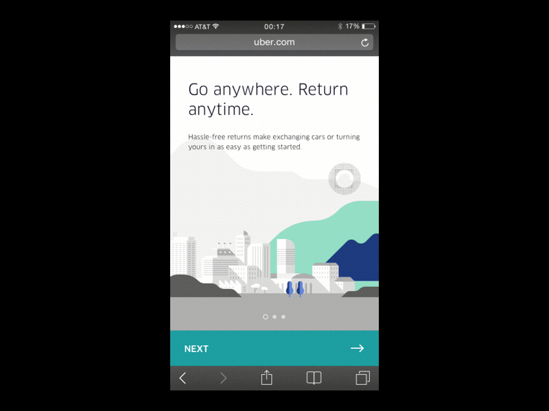 Press a button, get a car. Trust Screens. parallax visual design ui ux