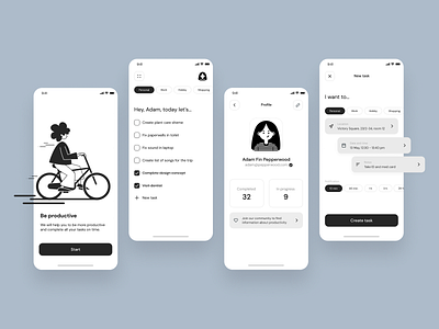 Task management mobile app avatar black and white illustration minimal mobile mobile app design splash task management app todo ui whitespace