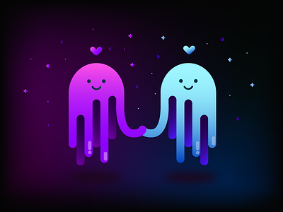 Octopus in love art dark illustration love lovely octopus pink velvet
