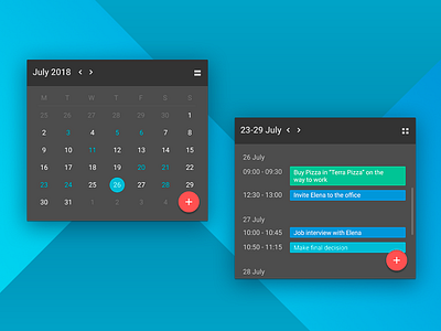 Calendar Widget agenda calendar dark dashboard material design ui ux web widget