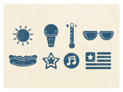 Patriotic Pops Summer Icons american flag americana burlap distress glasses hot dog ice cream music note star sun thermometer