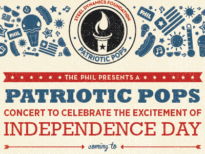 Patriotic Pops Fort Wayne Poster arrow fort wayne ftw independance day july 4 music patriotic pattern philharmonic poster ribbon summer torch type