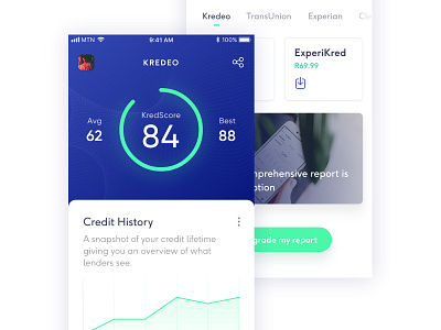 Kredeo Credit Report App app fintech gradient ui ux