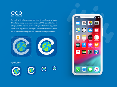 App icon : eco app blue design dribbble earth eco ecology follow graphc graphic design icon illustraion ios launcher like logo minimal poster ui uidesign