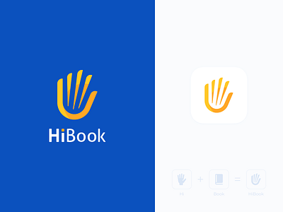 Logo : Hi Book app applogo blue blue and white book design dribbble flat follow graphic hand icon logo logo design logotype simple symbol yellow