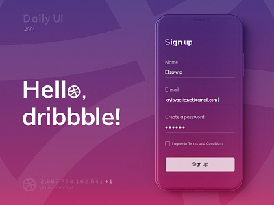 Sign up page 001 dailyui dailyui001 design dribbble gradient hello dribbble iphone sign up page signup ui ux web