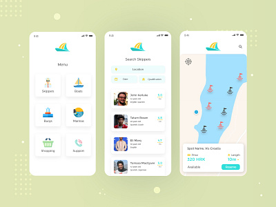 Skipper app to find sailing companions app design minimal mobile app mobile ui ui uidesign uidesigner uiux ux