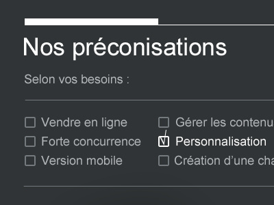 Preconisations background checkbox dark form list quote title white