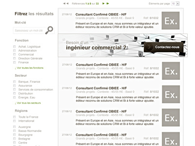 Liste 1 arial filter list pagination search sidebar