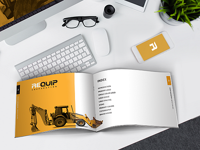 ReQuip Brand Guidelines book branding construction desk equipment identity logo phone print yellow