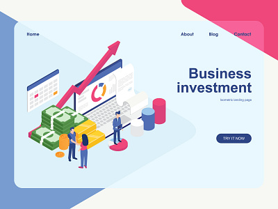 Business investment isometric design business design flat illustration investment isometric landing page vector