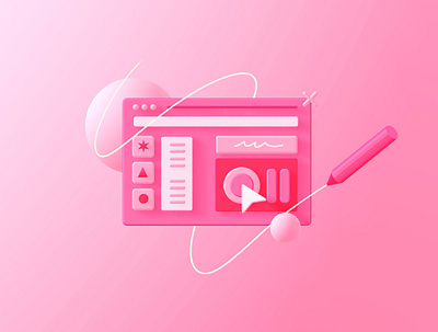Pink interface 3d design illustration interface pen pink procreate spline vector web