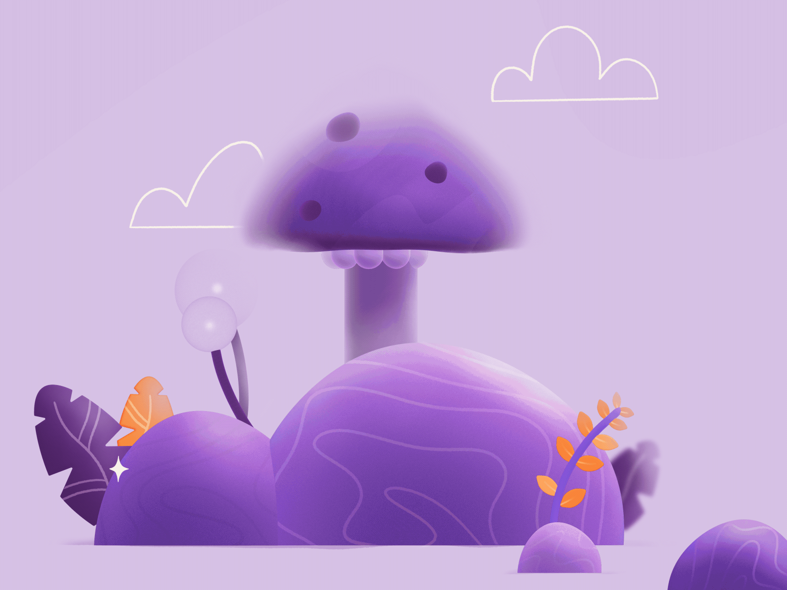 Mushroom 3d after effect animation forest illustration mushrooms violet