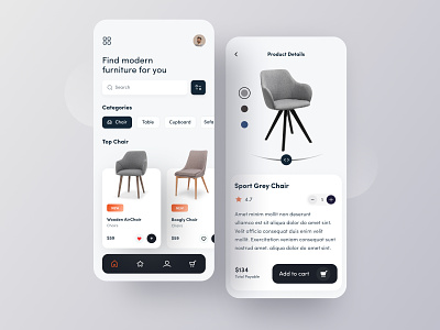 Furniture Application application behance chair design drawing dribbble ecommerce furniture furniture application illustration illustrator newdesign trends ui ui trend uiux